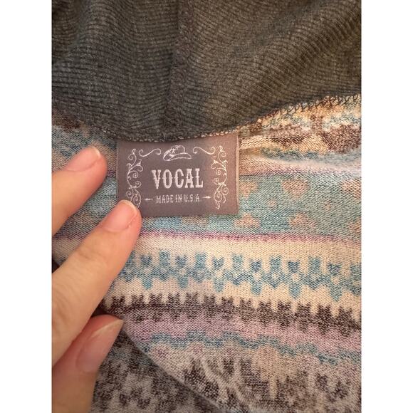 Vocal Long Duster Cardigan Tribal Pattern Back Graphic & Rhinestones  Sz Sm - Picture 4 of 7